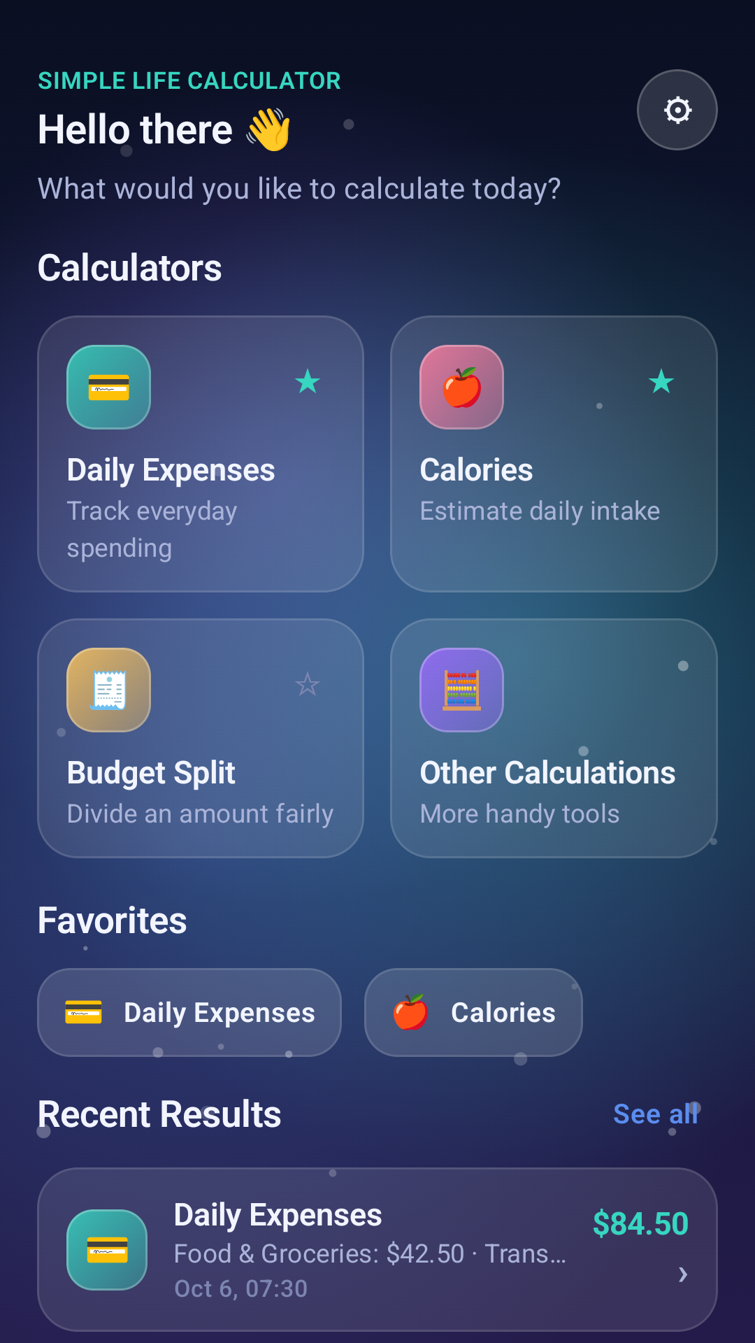 Simple Life Calculator home screen